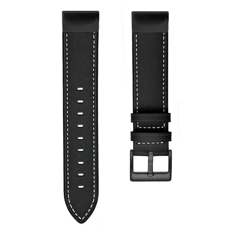 Für Garmin Fenix 8 47mm / E 47mm Lederarmband 22mm mit Ziernähten - Schwarz