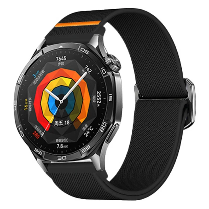 22mm Watch Band For Huawei Watch GT 5 Pro 46mm  /  GT 5 46mm  /  GT 4 46mm Elastic Nylon Braided Strap - Black