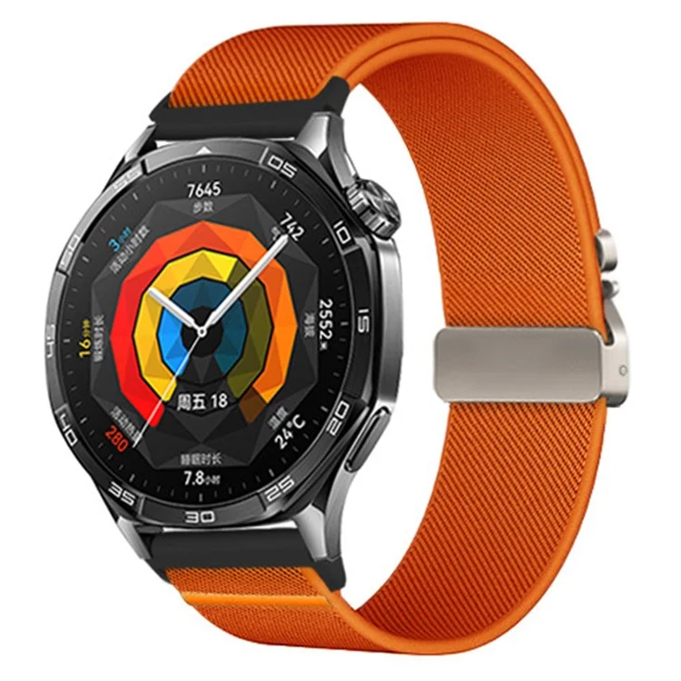 Correa de Reloj de 22 mm para Huawei Watch GT 5 Pro 46 mm / GT 5 46 mm / GT 4 46 mm Correa Elástica de Nailon Trenzado con Hebilla de Cabeza de Toro y Paraguas - Naranja