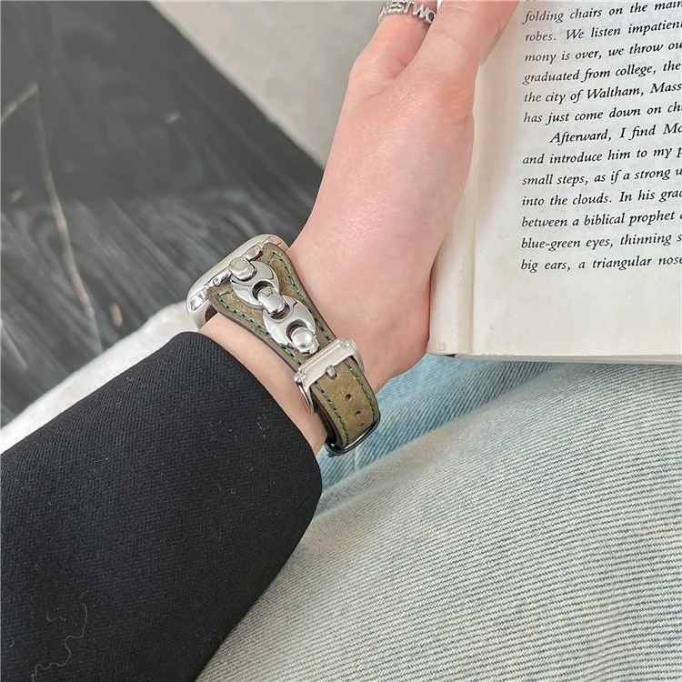 Armband für Apple Watch Series 10 9 8 7 SE 6 5 4 3 2 1 42mm 41mm 40mm 38mm D Metallschnalle Echtes Kuhlederbandl - Grün / Silberne Schnalle