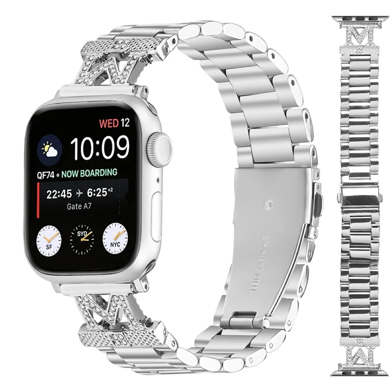 Watch Strap For Apple Watch Ultra 3 2 1 49mm / Series 11 10 46mm / 9 8 7 45mm / SE3 SE2 SE 6 5 4 44mm / 3 2 1 42mm Silver Stainless Steel 3-Bead Band