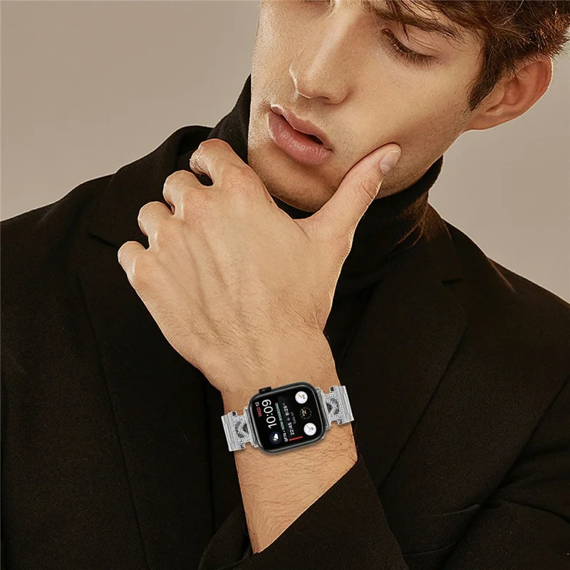 Watch Strap For Apple Watch Ultra 3 2 1 49mm / Series 11 10 46mm / 9 8 7 45mm / SE3 SE2 SE 6 5 4 44mm / 3 2 1 42mm Silver Stainless Steel 3-Bead Band