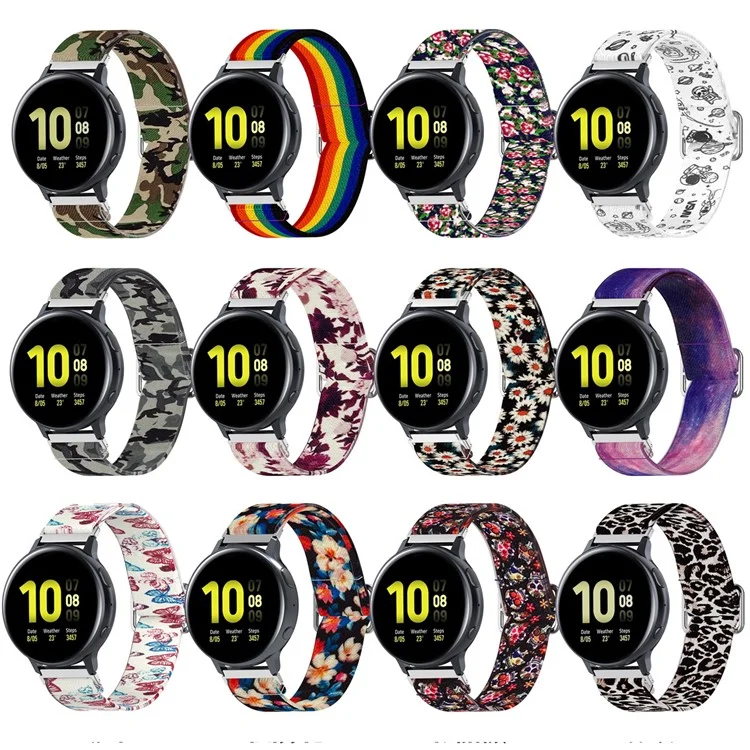 20mm Nylon Watch Band Replacement Watchstrap for Samsung Galaxy Watch Active/Active 2 - Colorful Skull