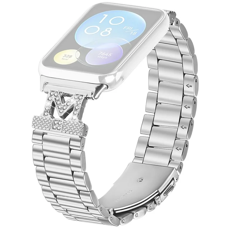 Pulseira para Xiaomi Redmi Watch 4 com Strass Decorativos Prata em Aço Inoxidável com 3 Fileiras