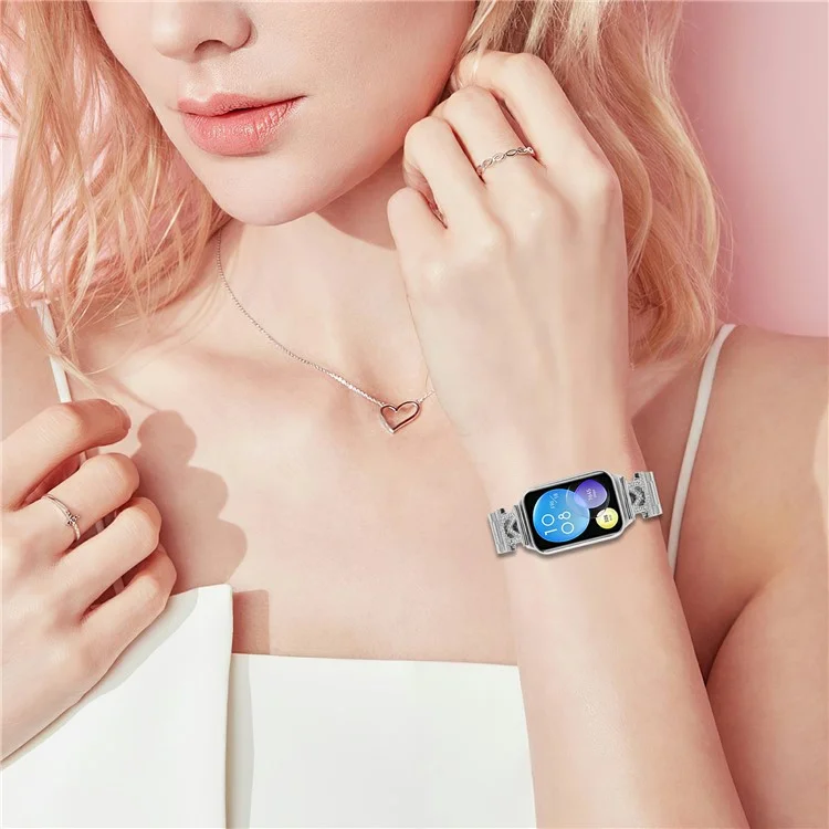 Pulseira para Xiaomi Redmi Watch 4 com Strass Decorativos Prata em Aço Inoxidável com 3 Fileiras