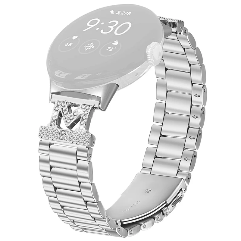 Für Google Pixel Watch 2 / Pixel Watch Armband mit Strasssteinen verziert Silber Edelstahl 3-Perlen Uhrenarmband