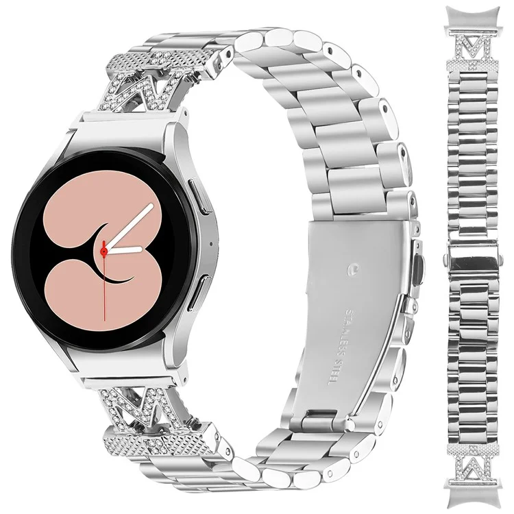 Pulseira de Relógio com Conector para Samsung Galaxy Watch 5 Pro 45mm / 5 / 4 40mm 44mm Aço Inoxidável 3 Elos Prata