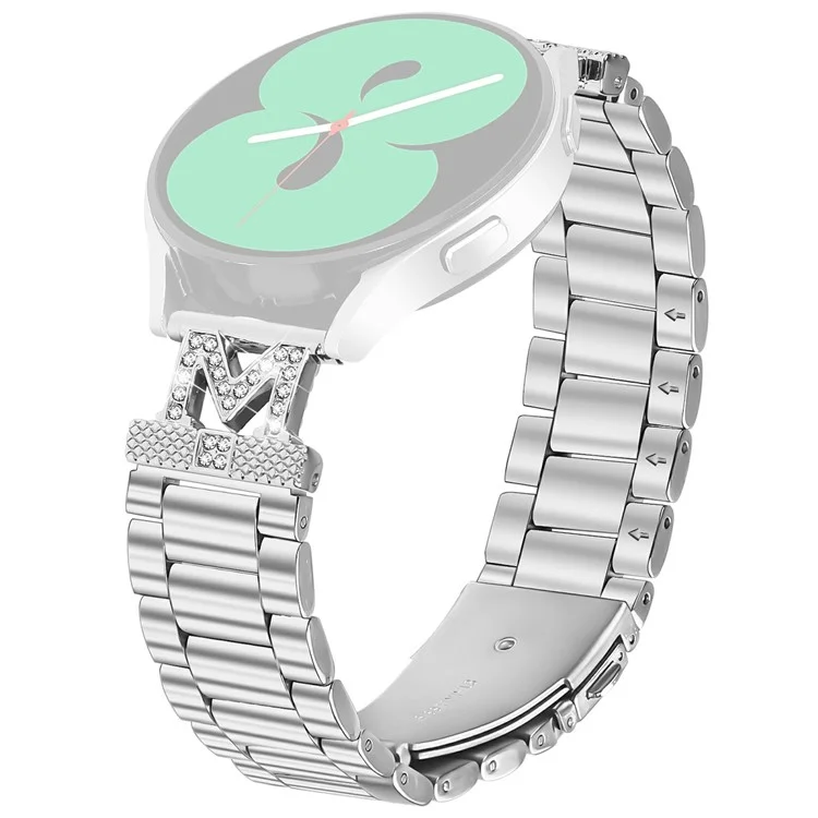 Für Samsung Galaxy Watch Active Armband mit Strasssteinen verziert Silber Edelstahl 3-Perlen Uhrenarmband
