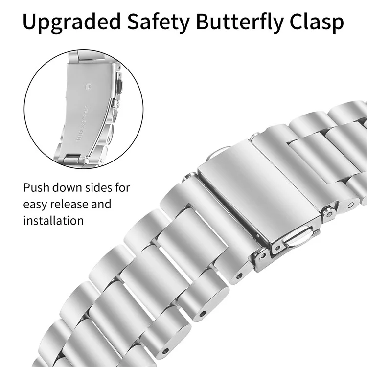 For Samsung Gear Sport / Gear S2 Classic Watch Strap Rhinestones Decor 3-Bead Silver Stainless Steel Band