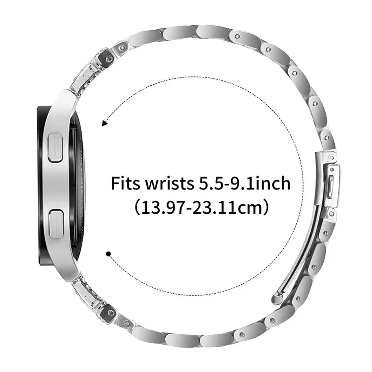For Samsung Gear Sport / Gear S2 Classic Watch Strap Rhinestones Decor 3-Bead Silver Stainless Steel Band