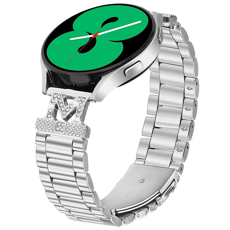 For Garmin Forerunner 55  /  Venu Strap Rhinestones Decor 3-Bead Silver Stainless Steel Watch Band