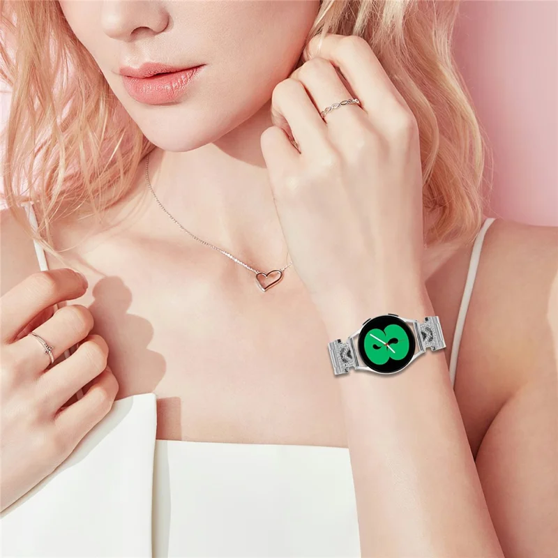 For Garmin Forerunner 55  /  Venu Strap Rhinestones Decor 3-Bead Silver Stainless Steel Watch Band