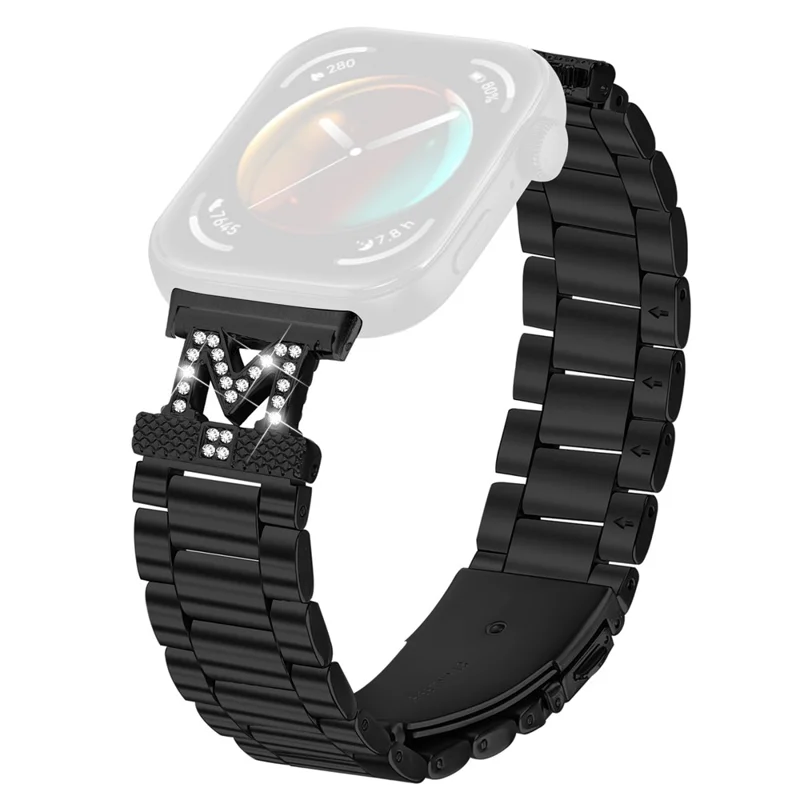Para Huawei Watch Fit 3 Correa de Repuesto Tipo M Decoración de Cristales Acero Inoxidable Correa de Reloj de 3 Cuentas - Negro