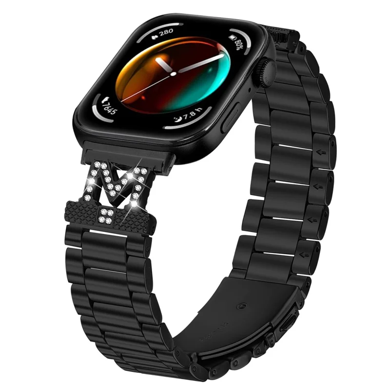 Para Huawei Watch Fit 3 Correa de Repuesto Tipo M Decoración de Cristales Acero Inoxidable Correa de Reloj de 3 Cuentas - Negro