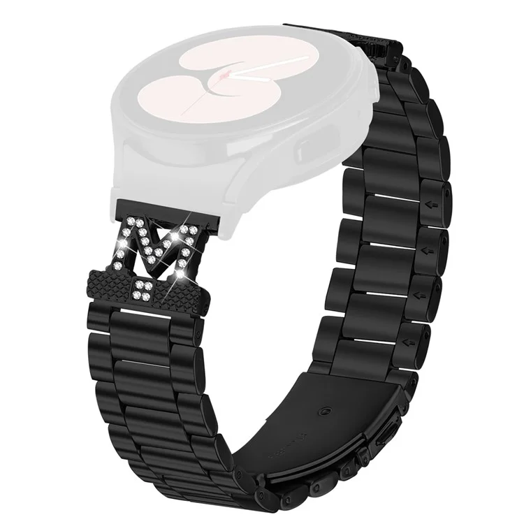 Watch Band with Connector For Samsung Galaxy Watch 5 Pro 45mm  /  Watch 5 44mm 40mm  /  Watch4 44mm 40mm 3-Bead Stainless Steel Strap - Black