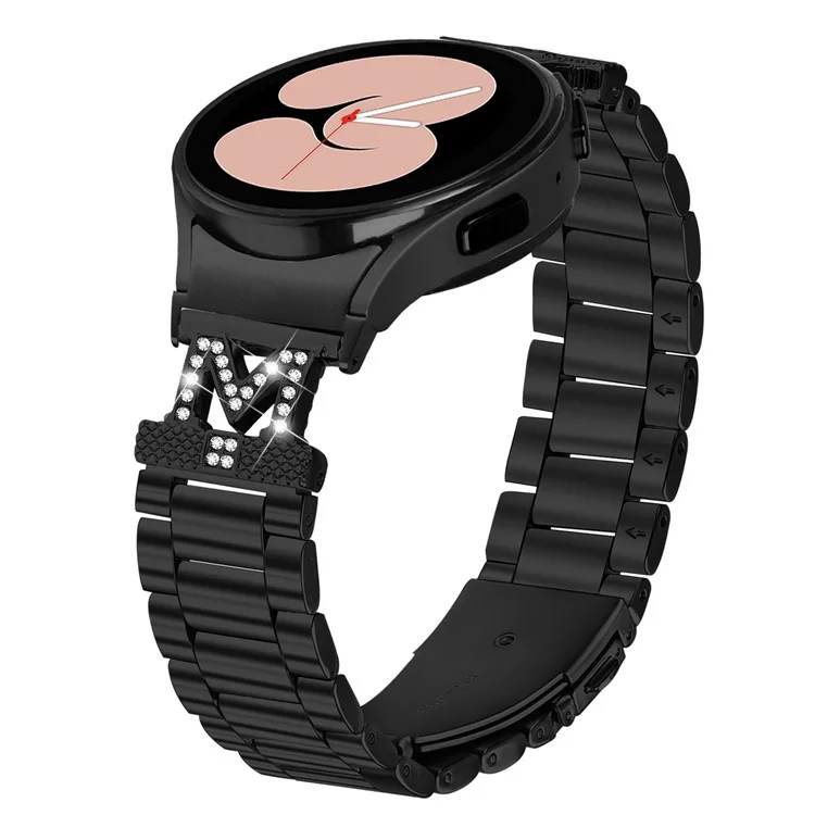 Watch Band with Connector For Samsung Galaxy Watch 5 Pro 45mm  /  Watch 5 44mm 40mm  /  Watch4 44mm 40mm 3-Bead Stainless Steel Strap - Black
