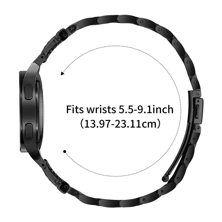 Watch Band with Connector For Samsung Galaxy Watch 5 Pro 45mm  /  Watch 5 44mm 40mm  /  Watch4 44mm 40mm 3-Bead Stainless Steel Strap - Black