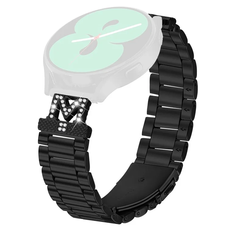 Pour Samsung Galaxy Watch4 40mm 44mm Bracelet de Remplacement Type M - Strass Décoratifs, Acier Inoxydable 3 Rangées - Noir