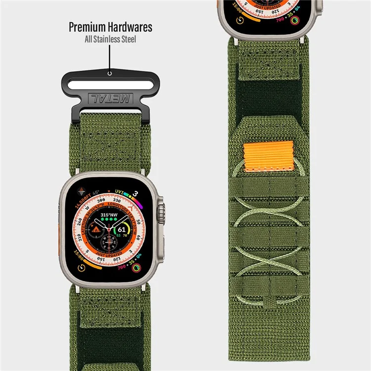 Watch Band For Apple Watch Series 10 9 8 7 SE 6 5 4 3 2 1 42mm 41mm 40mm 38mm Nylon Woven Magic Tape Strap - Army Green