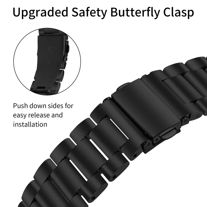 For Garmin Instinct 2S Replacement Strap M-Type Rhinestones Decor Stainless Steel 3-Bead Watch Band - Black