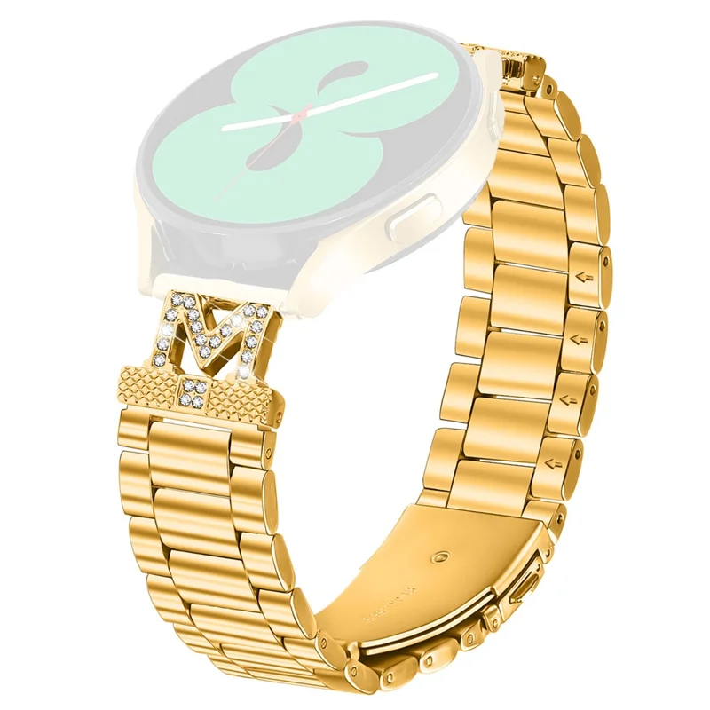 For Garmin Fenix 5S Plus / 5S Strap M-Type Rhinestones Decor Stainless Steel 3-Bead Watch Band - Gold