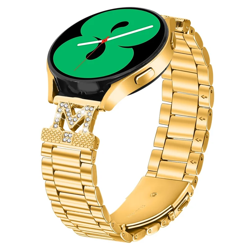 For Garmin Fenix 5S Plus / 5S Strap M-Type Rhinestones Decor Stainless Steel 3-Bead Watch Band - Gold