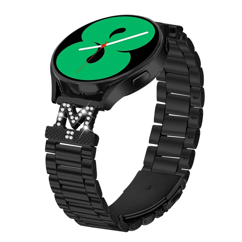 For Huawei Watch 2 Strap M-Type Rhinestones Decor Stainless Steel 3-Bead Watch Band - Black