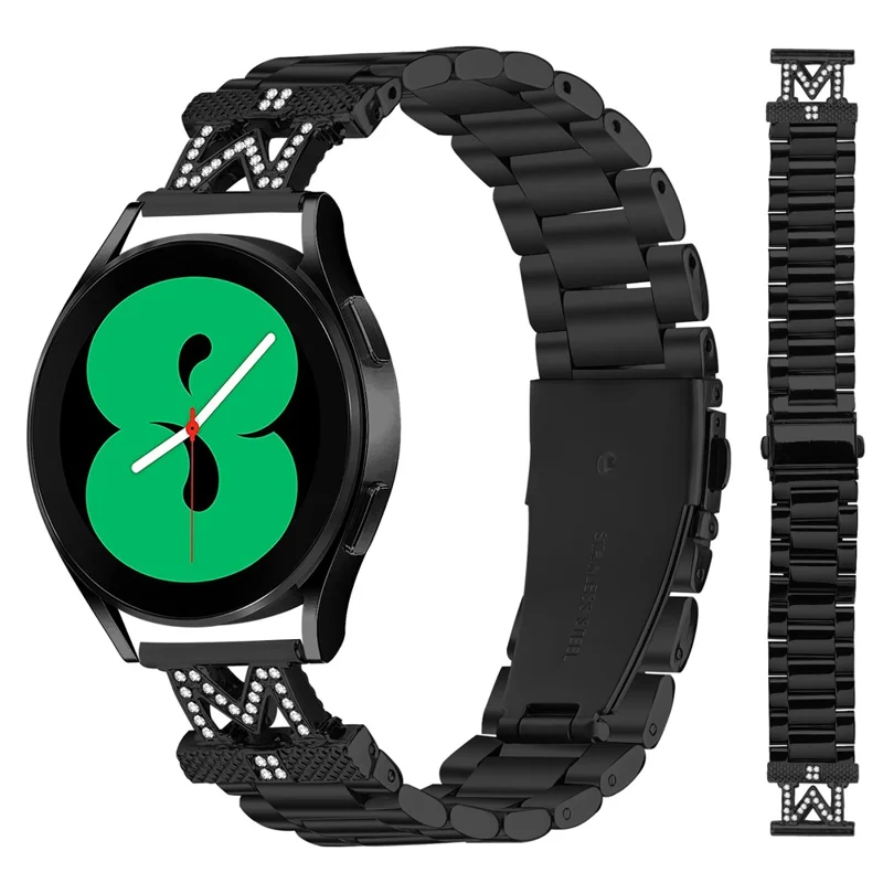 For Huawei Watch 2 Strap M-Type Rhinestones Decor Stainless Steel 3-Bead Watch Band - Black