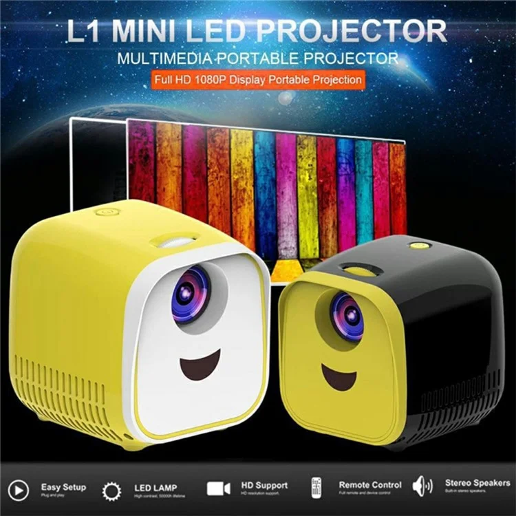 L1 Mini Projector for Kids Portable LED Projector with Built-in Speaker Home Entertainment Device - Black  /  EU Plug