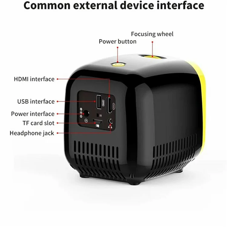 L1 Mini Projector for Kids Portable LED Projector with Built-in Speaker Home Entertainment Device - Black  /  UK Plug