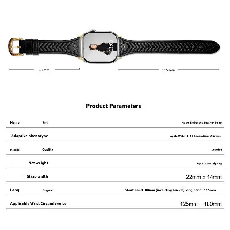Watch Band For Apple Watch Series 10 9 8 7 SE 6 5 4 3 2 1 42mm 41mm 40mm 38mm Heart Pattern Embossed Genuine Leather Strap - Wine Red