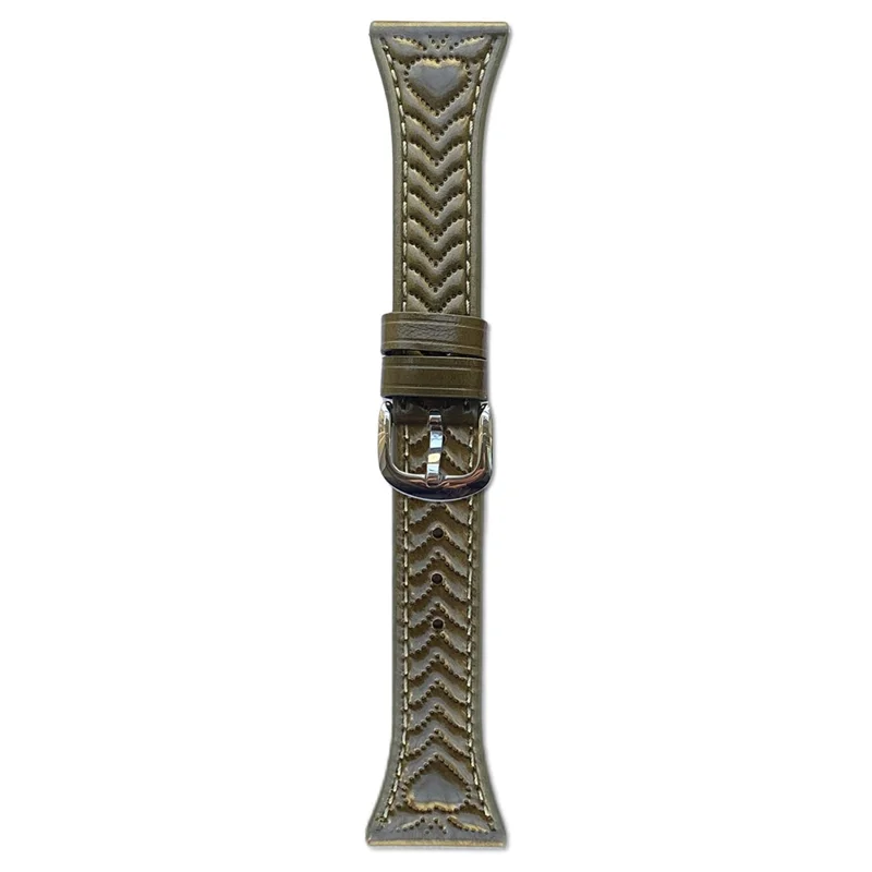 18mm Watch Band For Garmin Venu 3S  /  2S  /  Forerunner 265S  /  255S  /  Vivomove 3S Heart Pattern Embossed Genuine Leather Strap - Green