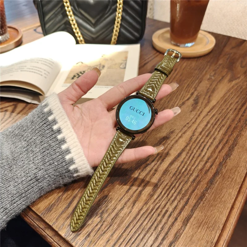 18mm Watch Band For Garmin Venu 3S  /  2S  /  Forerunner 265S  /  255S  /  Vivomove 3S Heart Pattern Embossed Genuine Leather Strap - Green