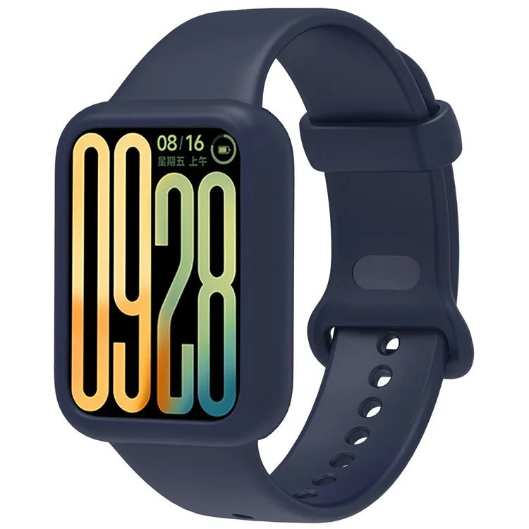 For Xiaomi Smart Band 9 Pro Silicone Replacement Strap Watch Band with Protective Case - Dark Blue