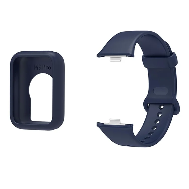 For Xiaomi Smart Band 9 Pro Silicone Replacement Strap Watch Band with Protective Case - Dark Blue