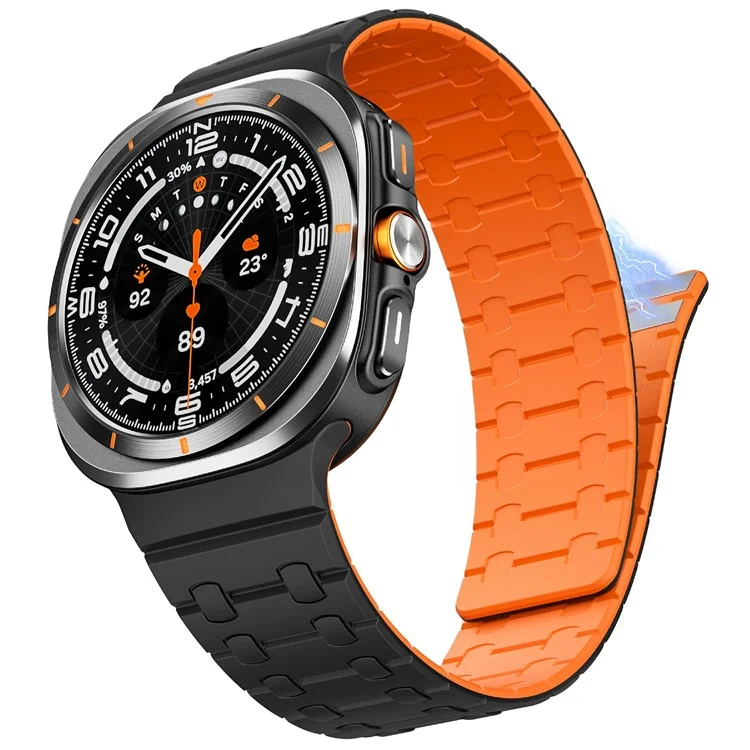 Correa para Samsung Watch Ultra 47mm con Doble Color de Silicona Magnética Resistente - Negro + Naranja
