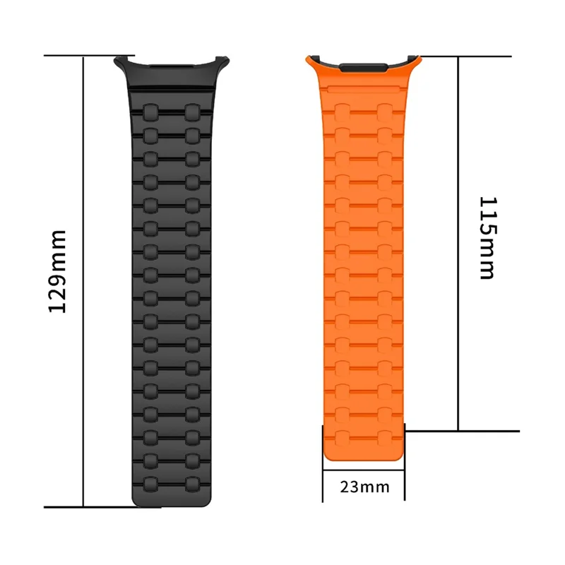 For Samsung Galaxy Watch Ultra (2025) 47mm / Ultra 47mm Band Strong Magnetic Silicone Dual Color Watch Strap - Black