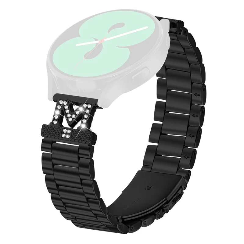 For Huami Amazfit Pop Pro Strap M-Type Rhinestones Decor Stainless Steel 3-Bead Watch Band - Black