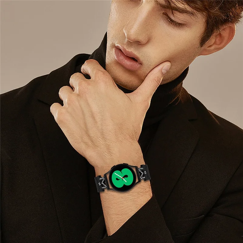 For Huami Amazfit Pop Pro Strap M-Type Rhinestones Decor Stainless Steel 3-Bead Watch Band - Black