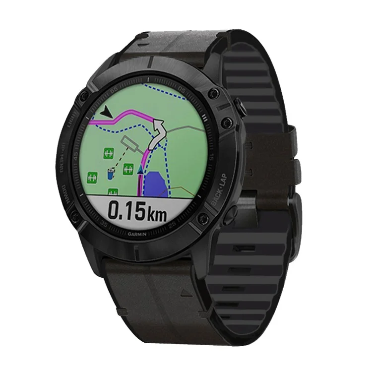 22MM PU-Leder-Oberfläche + Silikon Smart Watch Band Armband für Garmin Watch - Schwarz