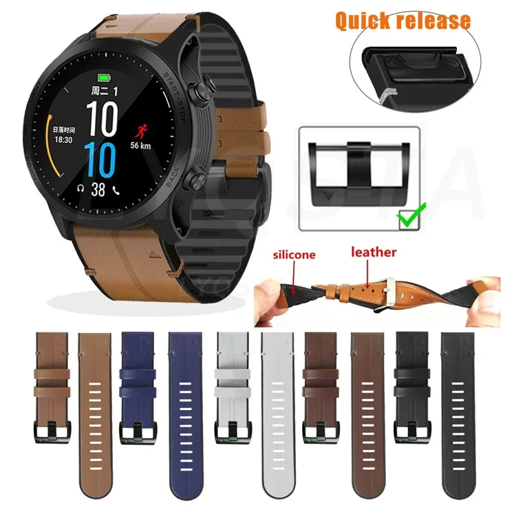 22MM PU Leather Surface+Silicone Smart Watch Band Strap for Garmin Watch - Black