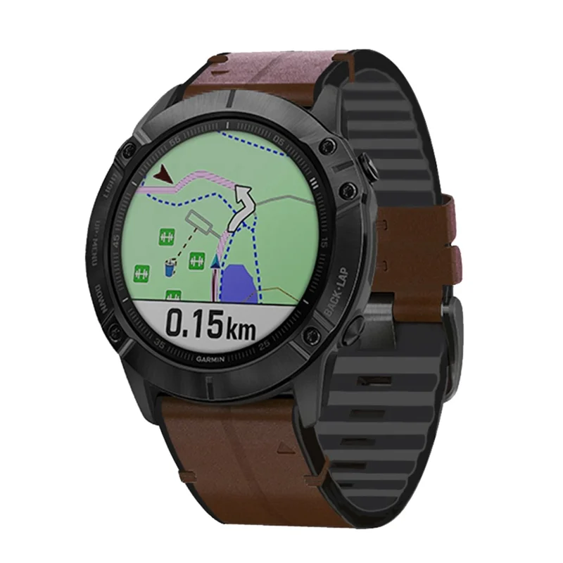 22MM PU Leather Surface+Silicone Smart Watch Band Strap for Garmin Watch - Coffee