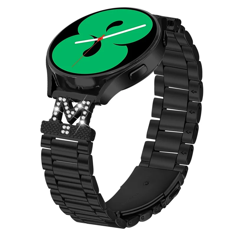 For Huami Amazfit Bip U Strap M-Type Rhinestones Decor Stainless Steel 3-Bead Watch Band - Black