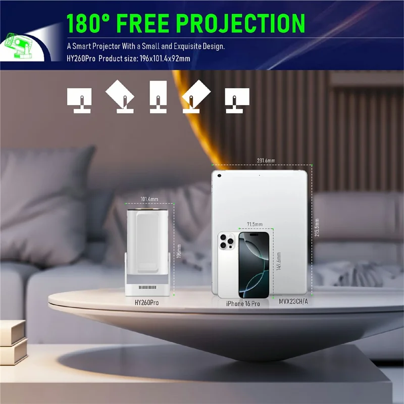 HY260 Pro Android 11 1GB+8GB LED Video Projector 200 ANSI Lumen 1080P WiFi6 BT5.4 Home Theater Device - EU Plug