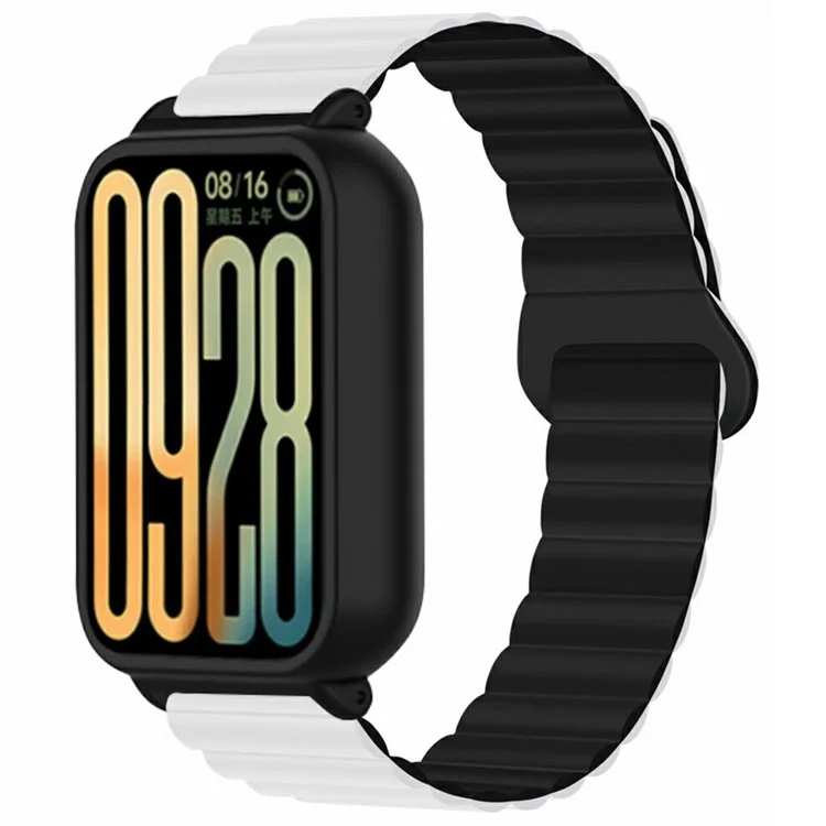 Pour Xiaomi Smart Band 9 Pro Bracelet en Silicone de Remplacement Boucle Magnétique avec Boîtier PC - Blanc / Noir