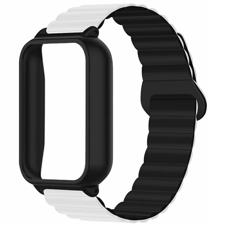 Pour Xiaomi Smart Band 9 Pro Bracelet en Silicone de Remplacement Boucle Magnétique avec Boîtier PC - Blanc / Noir