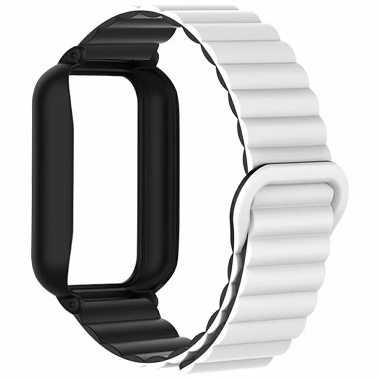 Pour Xiaomi Smart Band 9 Pro Bracelet en Silicone de Remplacement Boucle Magnétique avec Boîtier PC - Blanc / Noir
