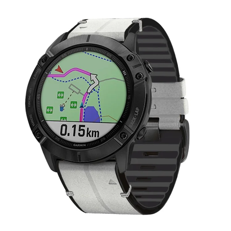 26MM PU Leather Surface+Silicone Smart Watch Band Strap for Garmin Watch - Light Grey