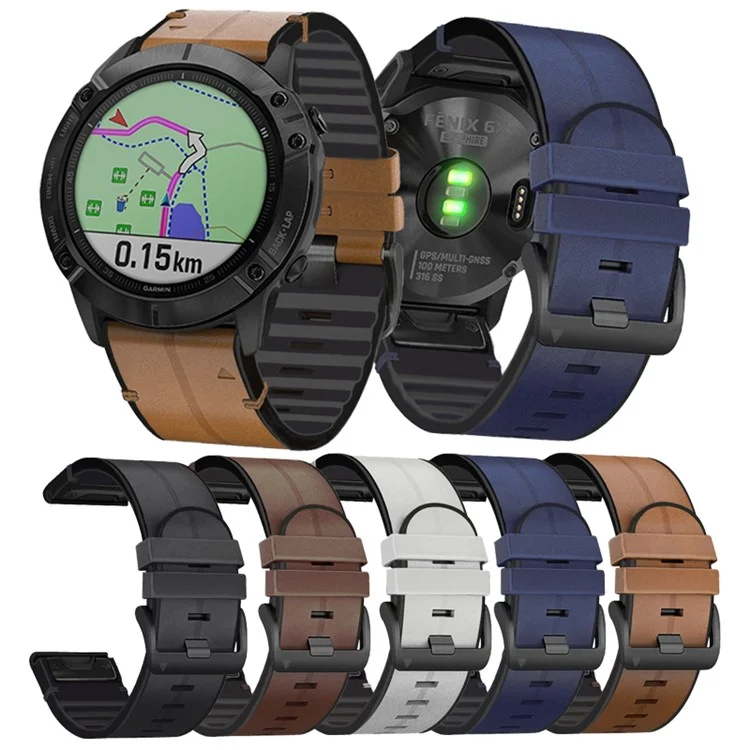 26MM PU Leather Surface+Silicone Smart Watch Band Strap for Garmin Watch - Light Grey