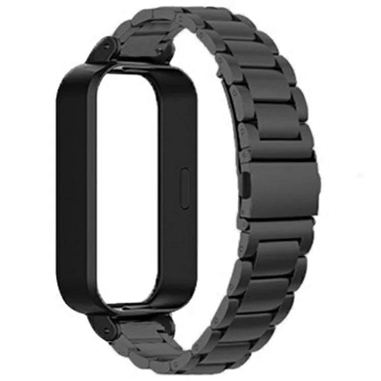For Xiaomi Redmi Band 3 / Smart Band 9 Active Stainless Steel Watch Strap with PC Case Solid 3 Bead Replacement Band - Black